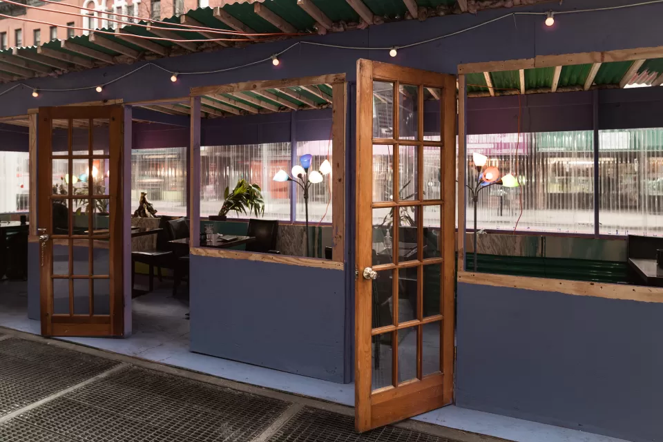 Enclosed outdoor dining patio on New York City street set up during Covid-19 pandemic